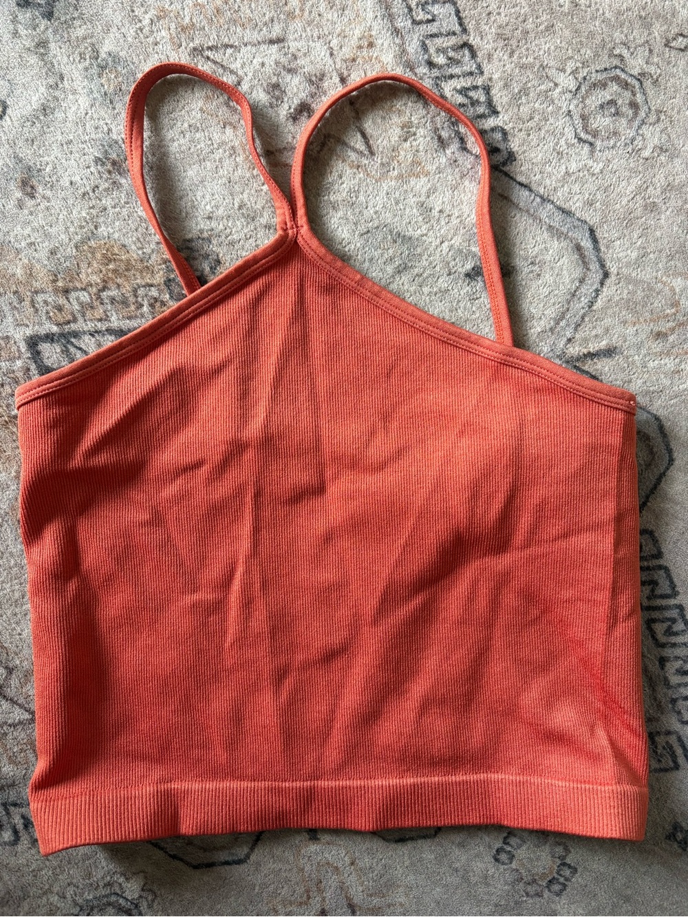 Women's Asymmetric Ribbed Cami Tank Top - Rust Orange